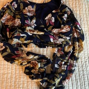 Miss Avenue Navy Floral Chiffon Blouse